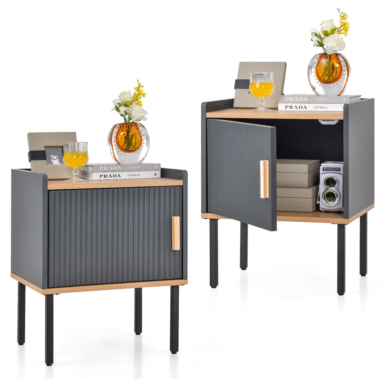 Costway Nightstand Bedside End Table with Door Cabinet for Living Room Bedroom